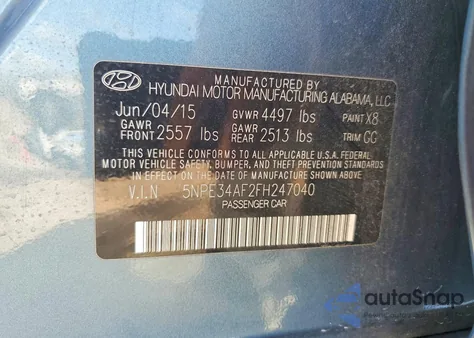 2015 Hyundai Sonata Sport z USA, uszkodzony, nr VIN 5NPE34AF2FH247040